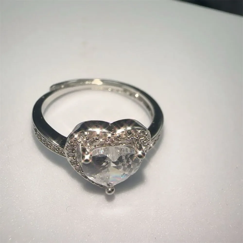 Poshmark Heart-Shaped Cubic Zirconia Halo Engagement Ring Silver